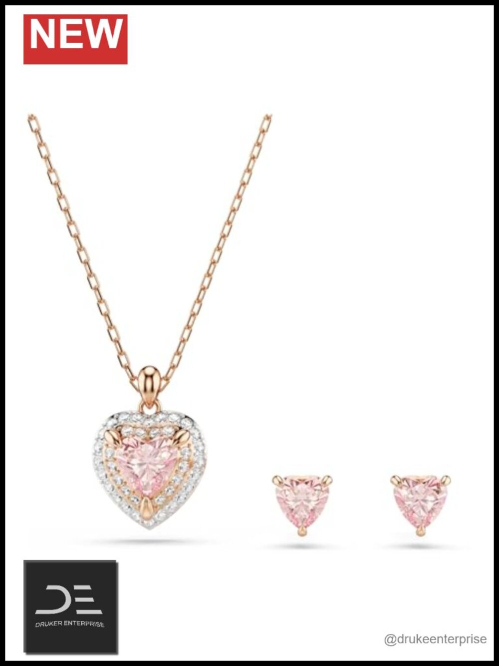 Swarovski Heart Pendant & Earrings Set Crystal CZ Mixed Metal